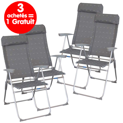 Fauteuil Pliant Eco Plus En Toile Textilène - Dossier Réglable 5 Positions, Appuie-tête Amovible, Charge 120 Kg