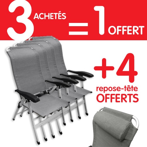 Lot de 4 Fauteuils alu Confort Maxi gris Bayasun + 4 repose-tte