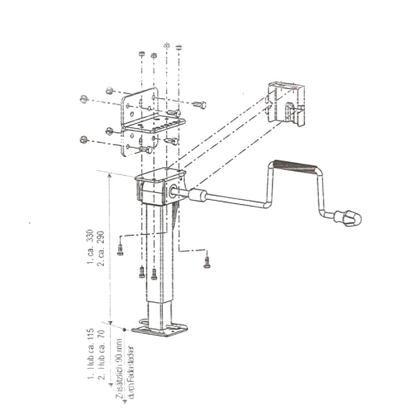 Vérins de stabilisation à manivelle 330 à 530 mm Camping-car Caravane