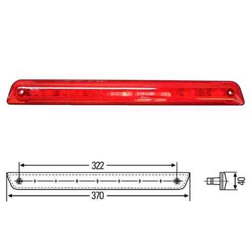 Feu 3eme stop LED, 12V - ROUGE - SLIM, Entraxe 284mm