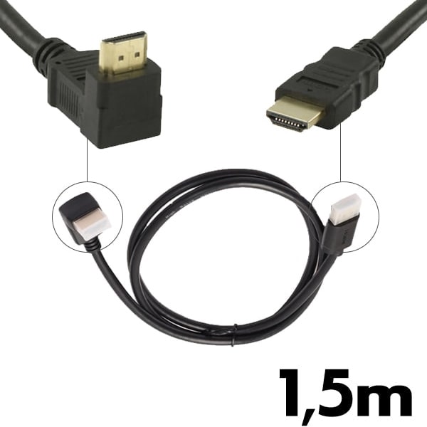 Câble HDMI 1m50 coudé/droit pour démodulateur et TV HD Camping-car
