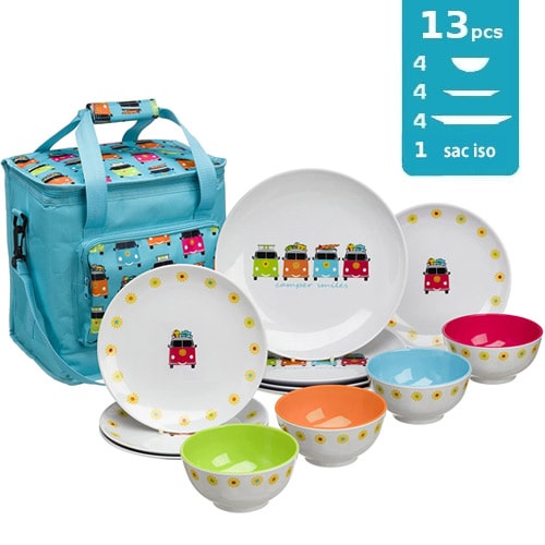 Service de vaisselle en mélamine Monaco, 16 pièces pour 4 personnes, Assiette en mélamine,Assiette de camping pour camping-car, Assiette en  mélamine et article cuisine, Accessoires Camping-car