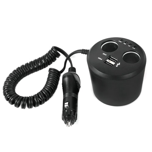 Double prise allume-cigare 12V + USB + niveau batterie 