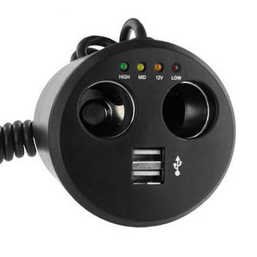 Double prise allume-cigare 12V + USB + niveau batterie 