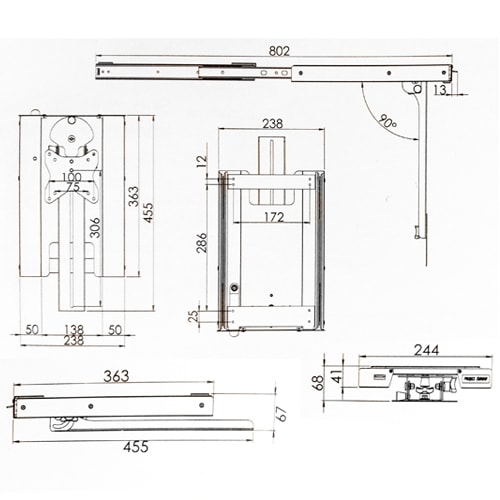 Support TV de plafond pivotant coulissant