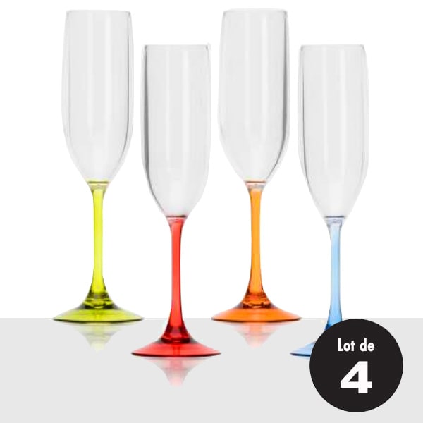 avis sur 4 verres  champagne multicolore 20cl