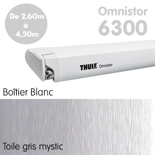 Store Thule Omnistor 6300 Blanc de 2m60  4,50m Toile Gris Mystic