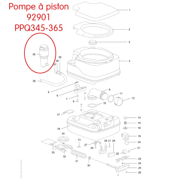 Pompe piston WC Porta Potti Qube 345 et 365