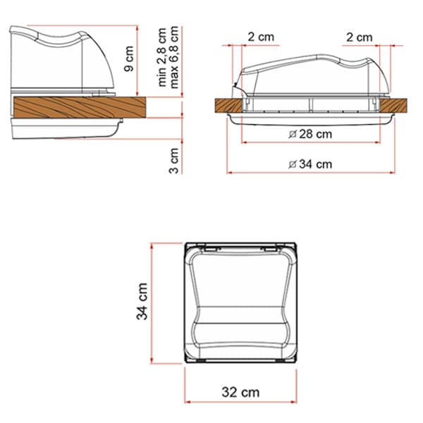 Lanterneau Vent 28 Crystal pour salle de bain de Camping-car, Caravane