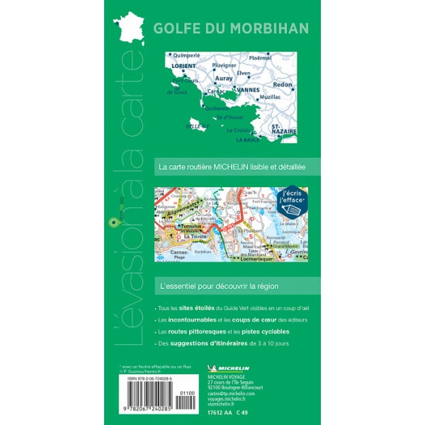 Carte Michelin Guide vert Golfe du Morbihan