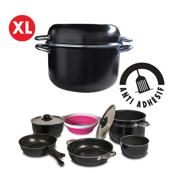 Popote alu XL Schwarz 22 cm 8+1 pices