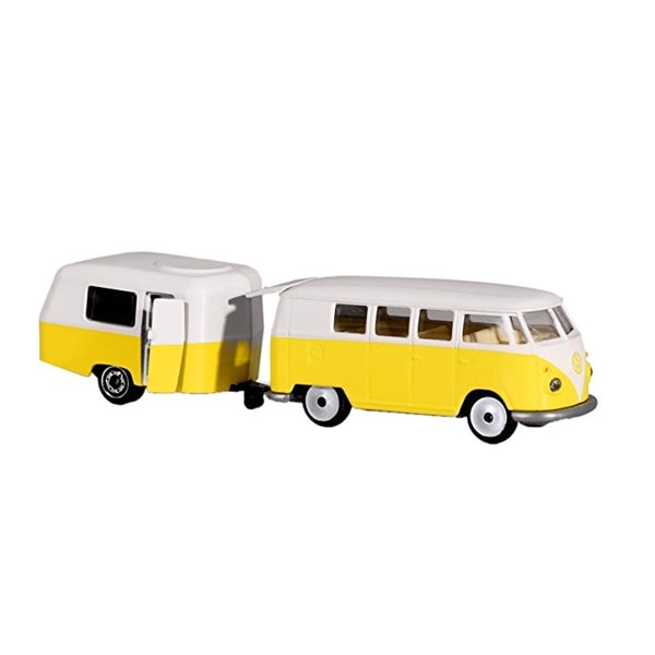 Jouet VW T1 avec caravane jaune 13 cm