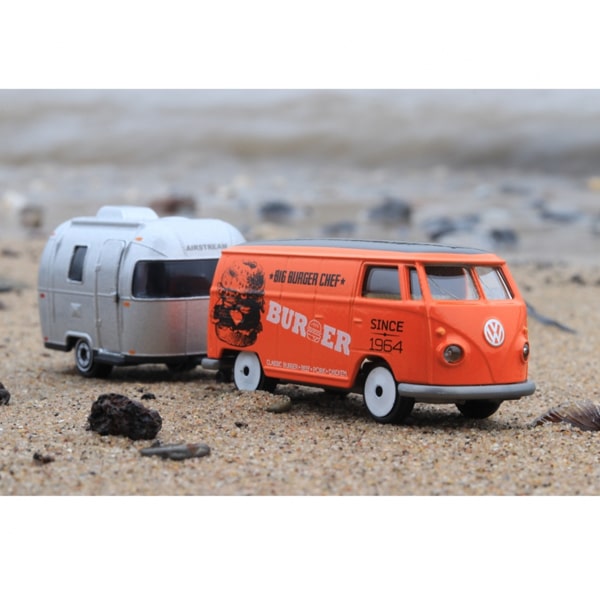 Jouet VW T1 avec caravane orange 13 cm