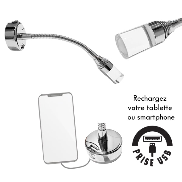 Spot LED 12V 1W 50mm flexible avec prise USB