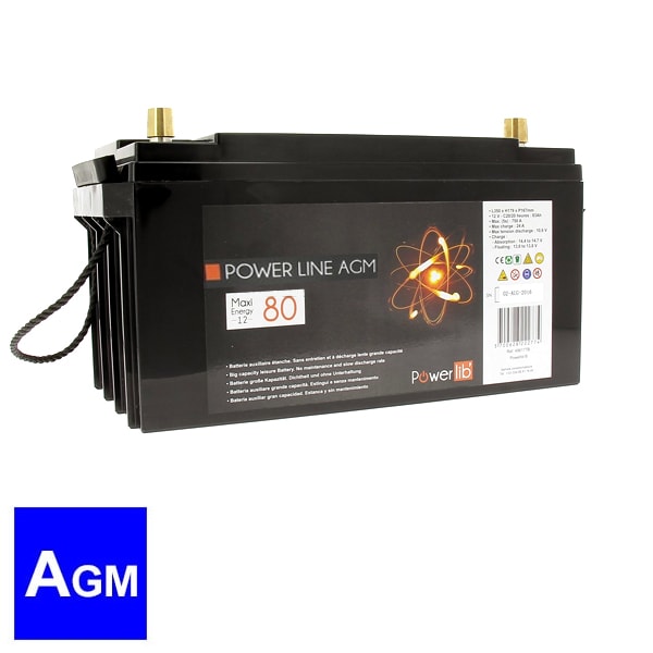 Batterie auxiliaire Power Line AGM 80 Ampres Powerlib'