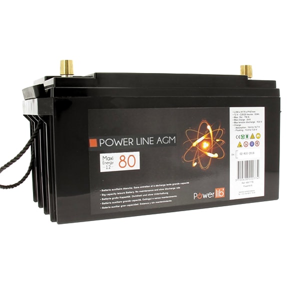 Batterie auxiliaire Power Line AGM 80 Ampres Powerlib'