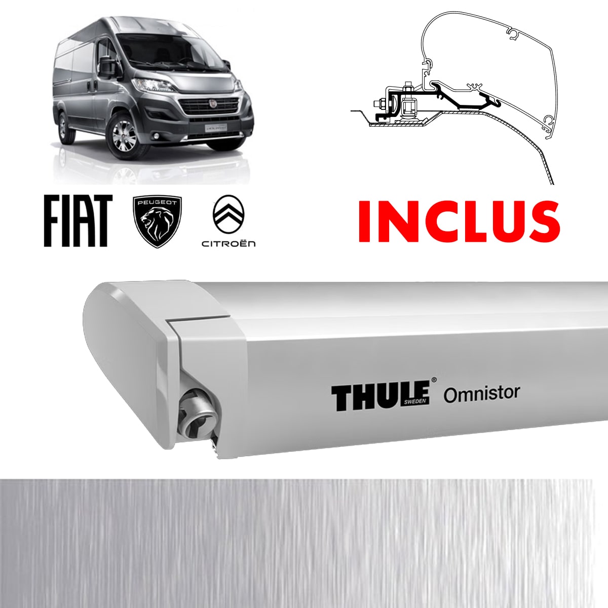 Store Thule 6300 Anodis + adaptateurs Ducato H2