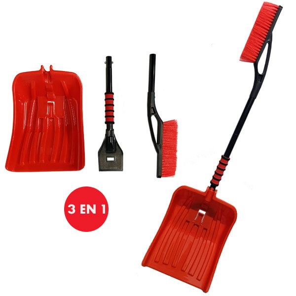 Pelle  neige 3 en 1 avec brosse et grattoir