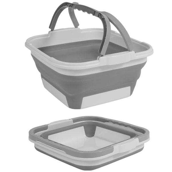 Économie d'espace en plastique Bassine à vaisselle pliable Lavabo portable SAMMART Bassine pliable de 10 L blanc/gris, 1 