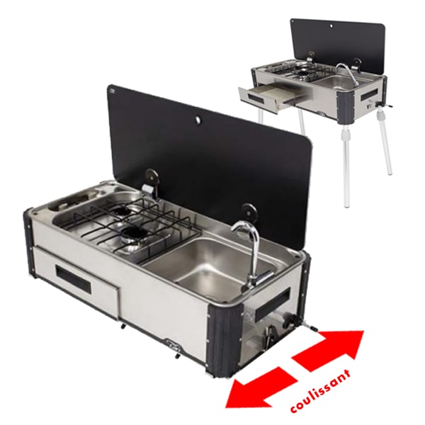 Cuisinire  gaz coulissante sur la longueur 2 feux et vier