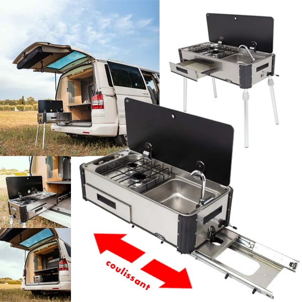 Cuisinire  gaz coulissante sur la largeur 2 feux et vier