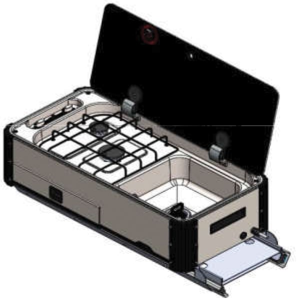 Cuisinire  gaz coulissante sur la largeur 2 feux et vier