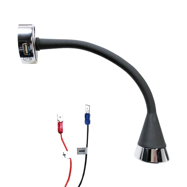 Spot LED noir 12V 1W5 orientable avec prise USB