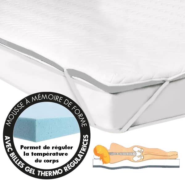 Sur-matelas gel à mémoire de forme pour lit central 140 x 190 cm