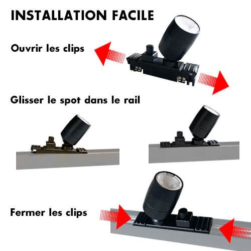 Spot LED 12V pour Rail noir