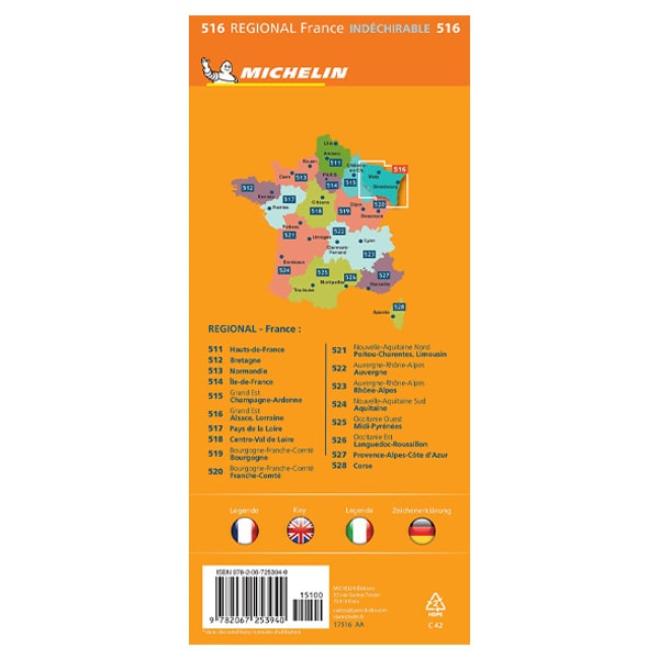 Carte Michelin ALSACE LORRAINE indchirable 2022
