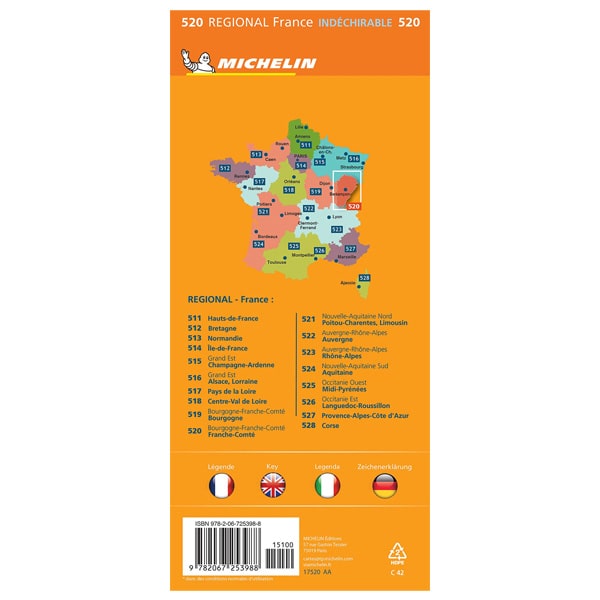 Carte Michelin FRANCHE COMT indchirable 2022