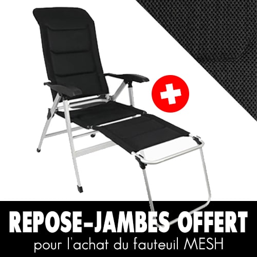 Fauteuil Confort MESH Noir Bayasun + Repose-jambes OFFERT