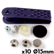 Lot de 10 boutons pression vissables sans couture 15mm