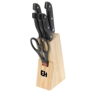 Set de 5 couteaux + ciseaux avec support en bois - 7 pi�ces