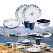 Lot de vaisselle Brunner 8 pi�ces Blue Ocean m�lamine T�te-�-T�te