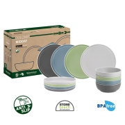 Lot de vaisselle Brunner M�lamine DOLOMIT anti-d�rapant 12 pi�ces