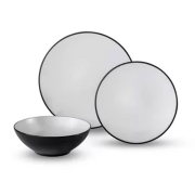 Lot vaisselle m�lamine Fjord 6 pi�ces noir et blanc t�te-�-t�te