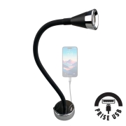 Spot LED 35cm noir 12V 1W5 orientable avec prise USB