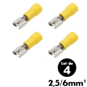 Cosses plates femelles 6,3 mm - 2,5 � 6 mm2 - Lot de 4
