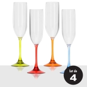 4 verres  champagne multicolore 20cl