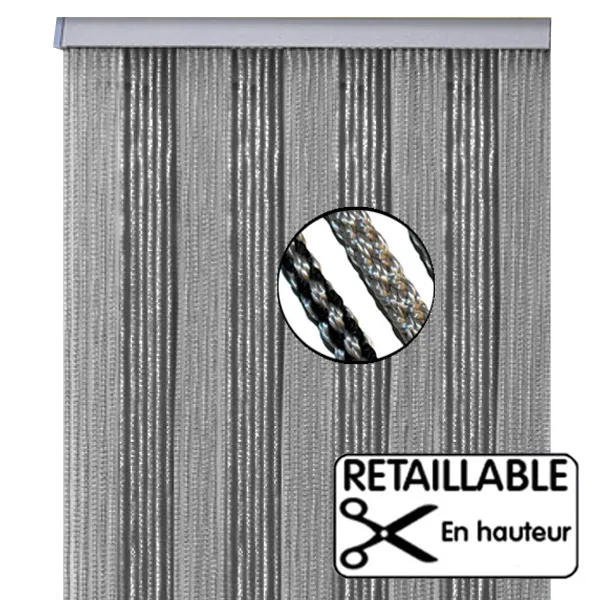 Rideau de porte 60 x 190 cm Noir et gris