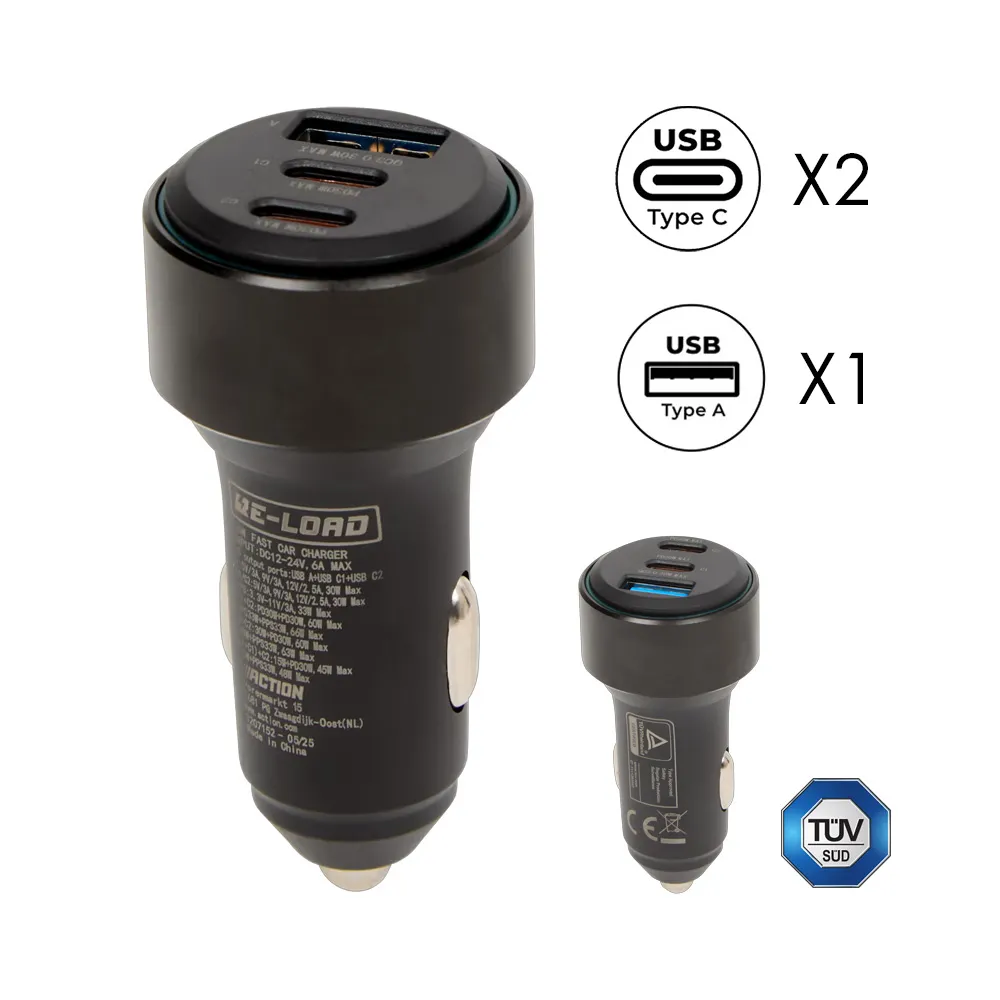 Prise allume-cigare triple USB-A / 2 USB-C 66W