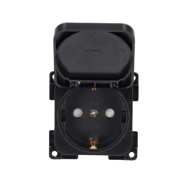 Prise 230V SCHUKO Noire avec couvercle