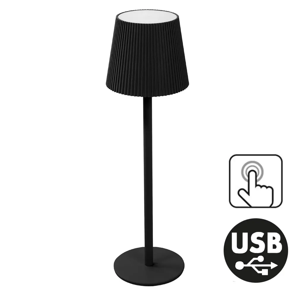 Lampe de table LED tactile noire 36cm USB 