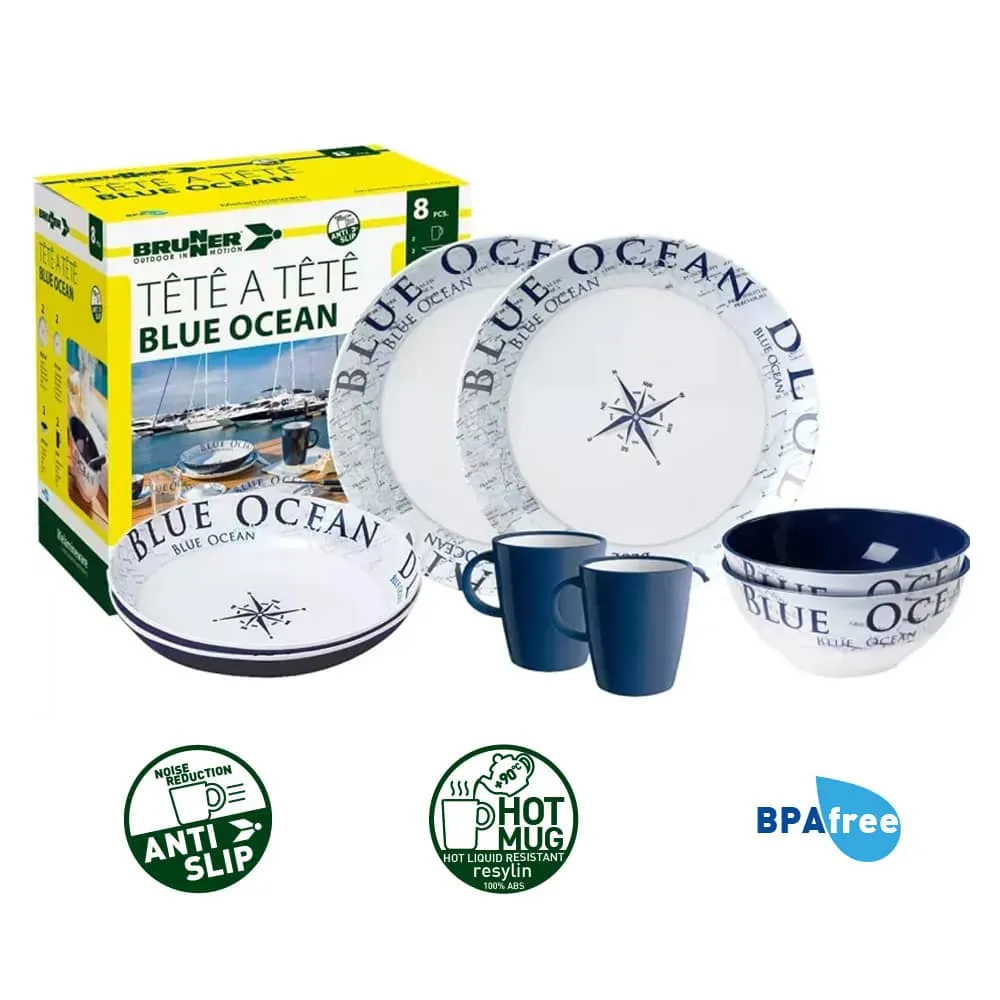 Lot de vaisselle Brunner 8 pi�ces Blue Ocean m�lamine T�te-�-T�te