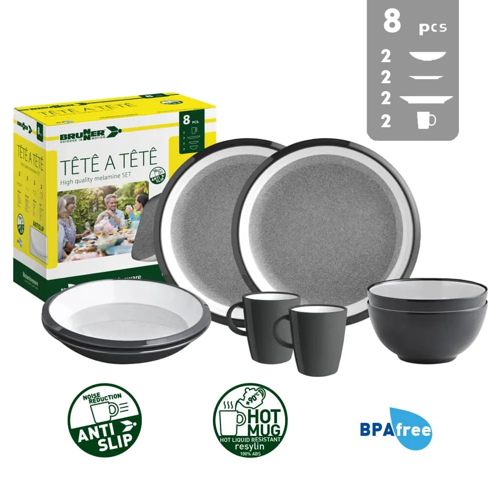 Lot de vaisselle Brunner 8 pi�ces Granyte m�lamine T�te-�-T�te