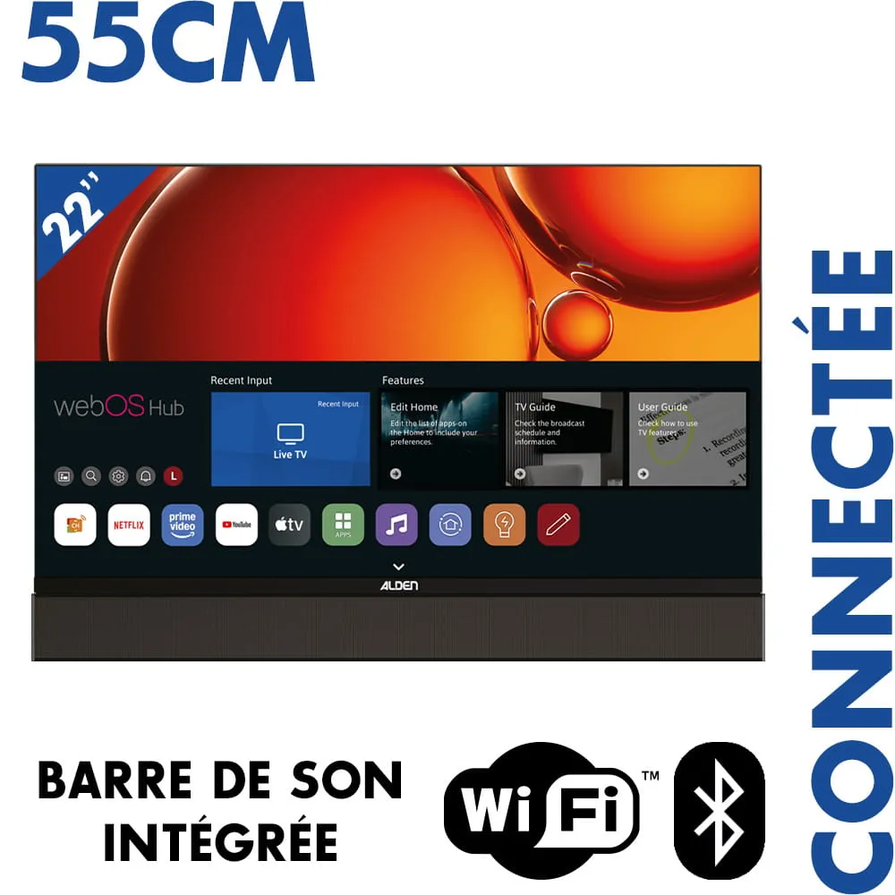 Smart TV LED FHD 55 cm 22 pouces barre de son int�gr�e ALDEN