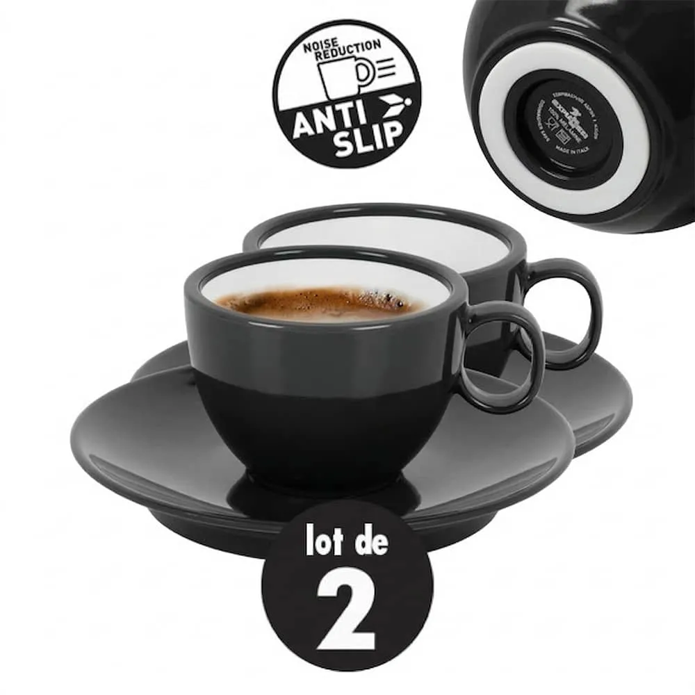 Lot de 2 tasses Espresso M�lamine Venetian noir 10 cl anti-d�rapantes BRUNNER