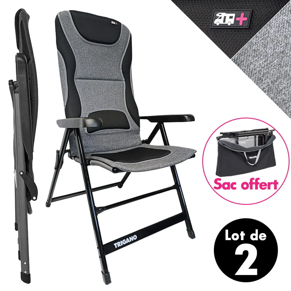 Pack de 2 Fauteuils matelass�s alu VIP Camping-Car Plus avec sac de rangement offert