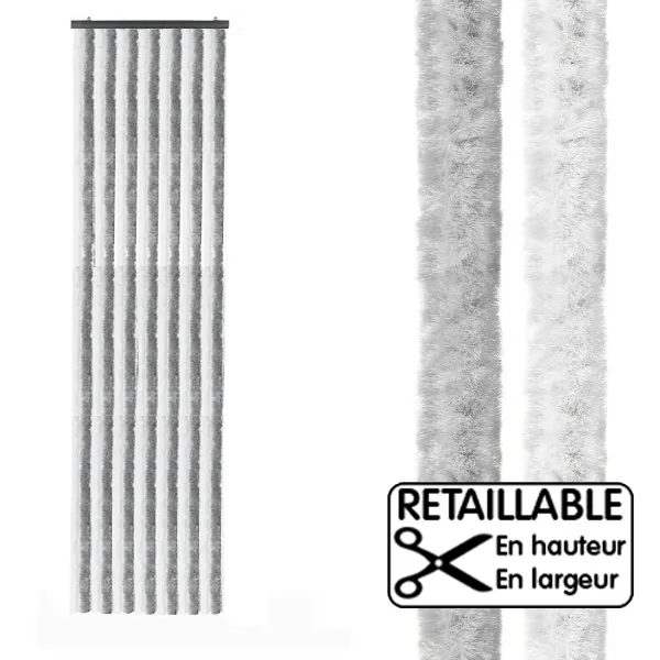 Rideau de porte chenille 56 x 205 cm Gris-Blanc